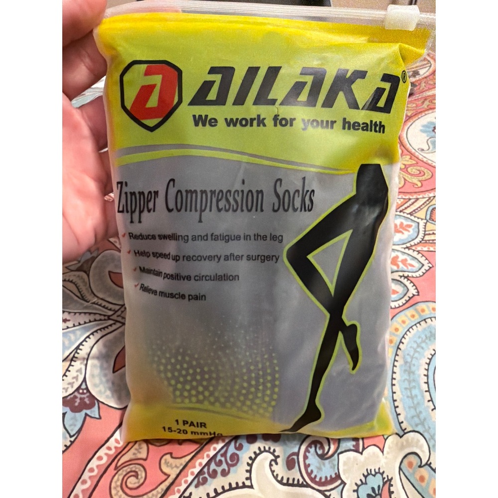 Ailaka Zipper Compression Socks 15-20 mmHg Black 4XL Recovery Support 1 Pair